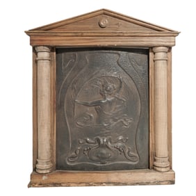 Stylized Greek Temple Cast Iron & Wood Wall Plaque