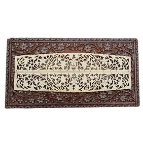 Indian Carved Bone & Wood Floral Plaque