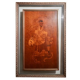 Framed Asian Figural Wood Carving