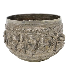 Antique Burmese Silver Repousse Bowl