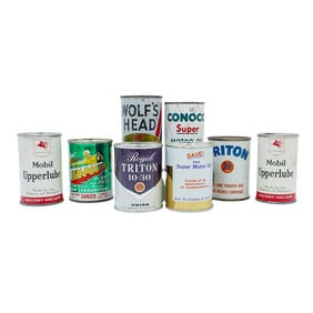 (8 Pc) Vintage Tin Oil Can & Banks