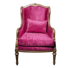 Ornate Magenta Velvet Armchair
