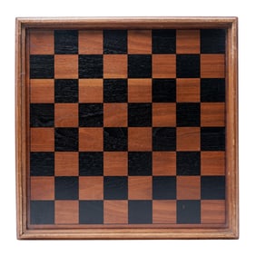 MCM Walnut Flip-Top Checker Board Ottoman By Lane