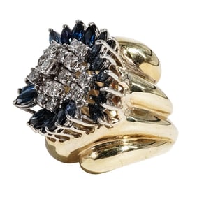 18K Gold, Sapphire & Diamond Floral Cocktail Ring