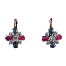 Imperial Era Two-Tone 14K Gold, Diamond, Sapphire and Ruby Earrings