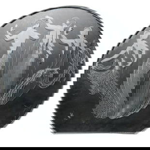 Erte (Russian/French, 1892-1990) Etched Luminiere Crystal Relief: Erte (Russian/French, 1892-1990) Etched Luminiere Crystal Relief1980s, USALimited edition large etched crystal artwork by Romain de Tirtoff depicting four women dancing. This Art Deco style relief has