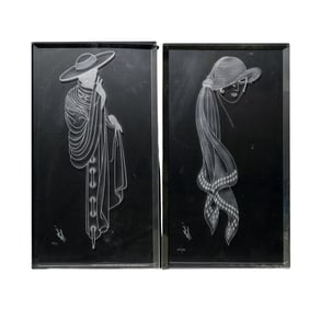 Pair of Erte (Russian/French, 1892-1990) Etched Luminiere Crystal Relief Plaques