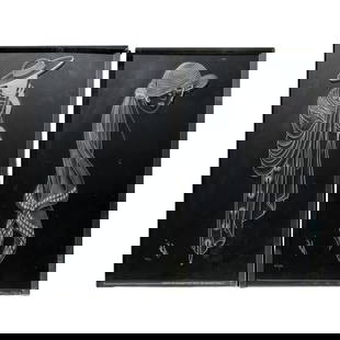 Pair of Erte (Russian/French, 1892-1990) Etched Luminiere Crystal Relief Plaques: Pair of Erte (Russian/French, 1892-1990) Etched Luminiere Crystal Relief Plaques1980s, USATwo etched crystal artworks by Romain de Tirtoff titled "Chic" and "Smart". These limited edition Art Deco sty