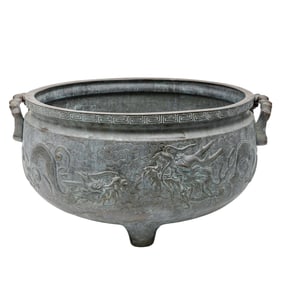 Large Chinese Bronze Dragon Jardiniere