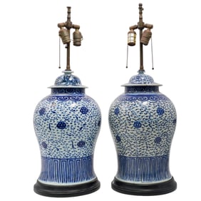 Pair of Chinese Blue & White Porcelain Lamps