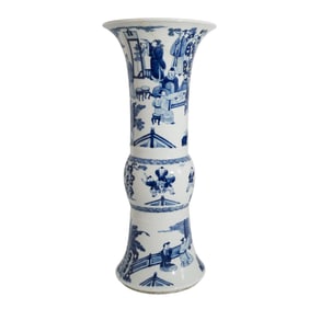 Antique Chinese Porcelain Blue & White Gu Vase