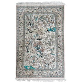 Vintage Persian Floral Silk Rug
