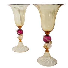 Pair of Signed Oversized Murano Dolphin Vases