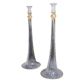 Pair of Signed Oversized Murano Candle Sticks
