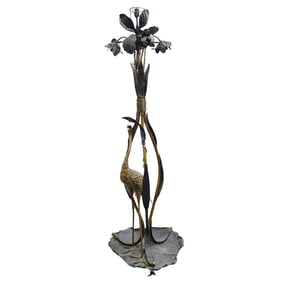Large Bronze Heron Art Nouveau Floor Lamp