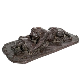 Signed "OL Seligman" Bronze Panther Sculpture