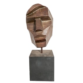 Signed RJW Cast Bronze Face Statue