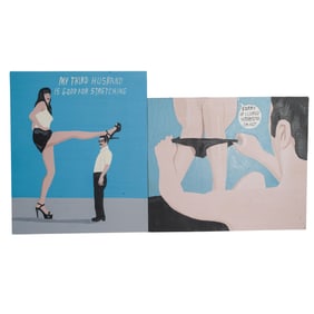 (2 Pc) Javier Mayoral (Spanish, B. 1961) Original Paintings On Plywood