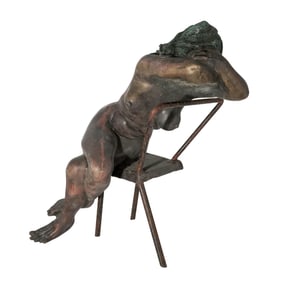 Signed Bronze Nude Seated Woman Sculpture