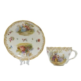 Antique Neo-Rococo Meissen Porcelain Cup and Saucer