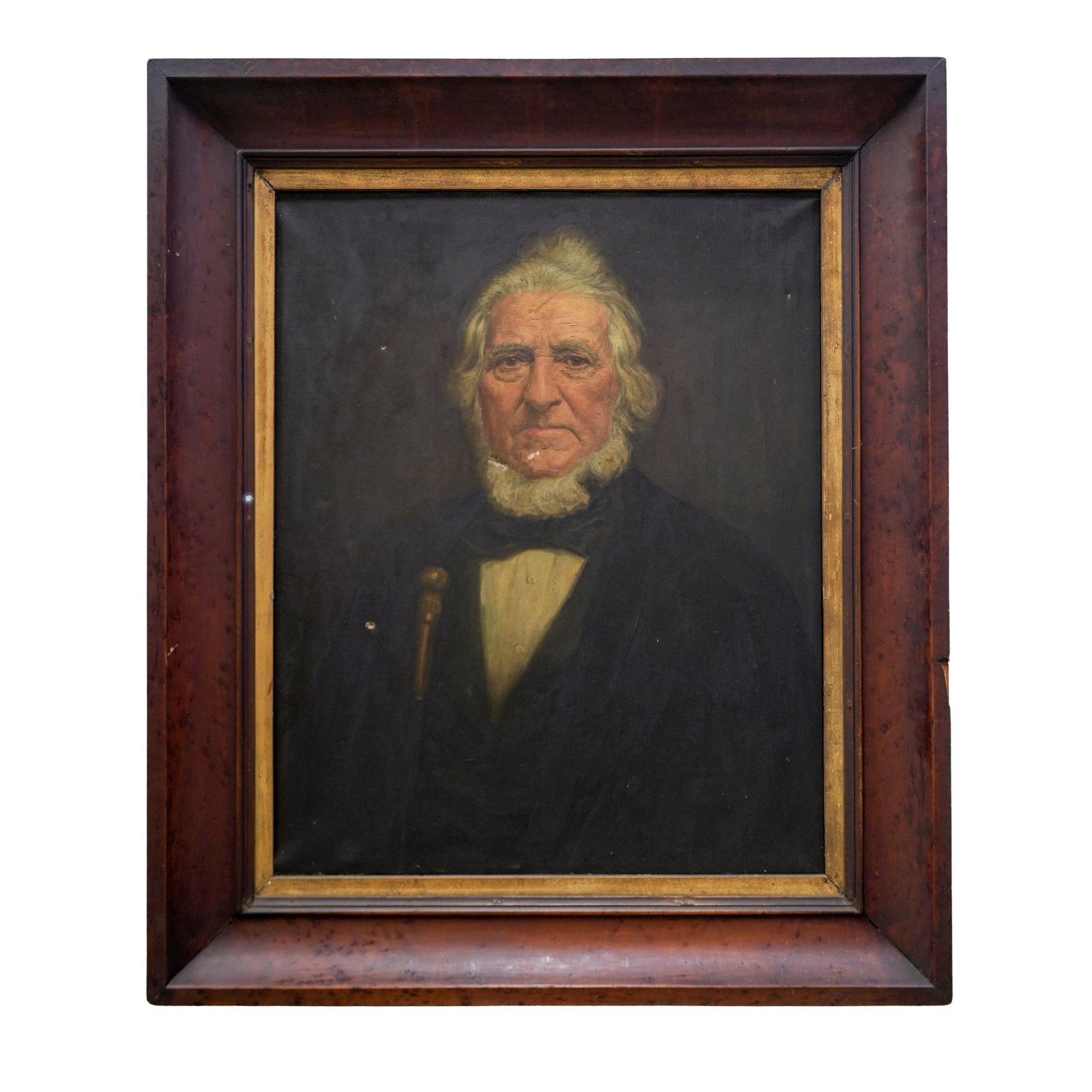 Antique Oil On Canvas Portrait Painting: Antique Oil On Canvas Portrait Painting 19th c., USA Painted portrait on canvas of an elderly man. There is a sticker on the back indicating that it is the husband of Armilla Aldrich Thompson (born Oc