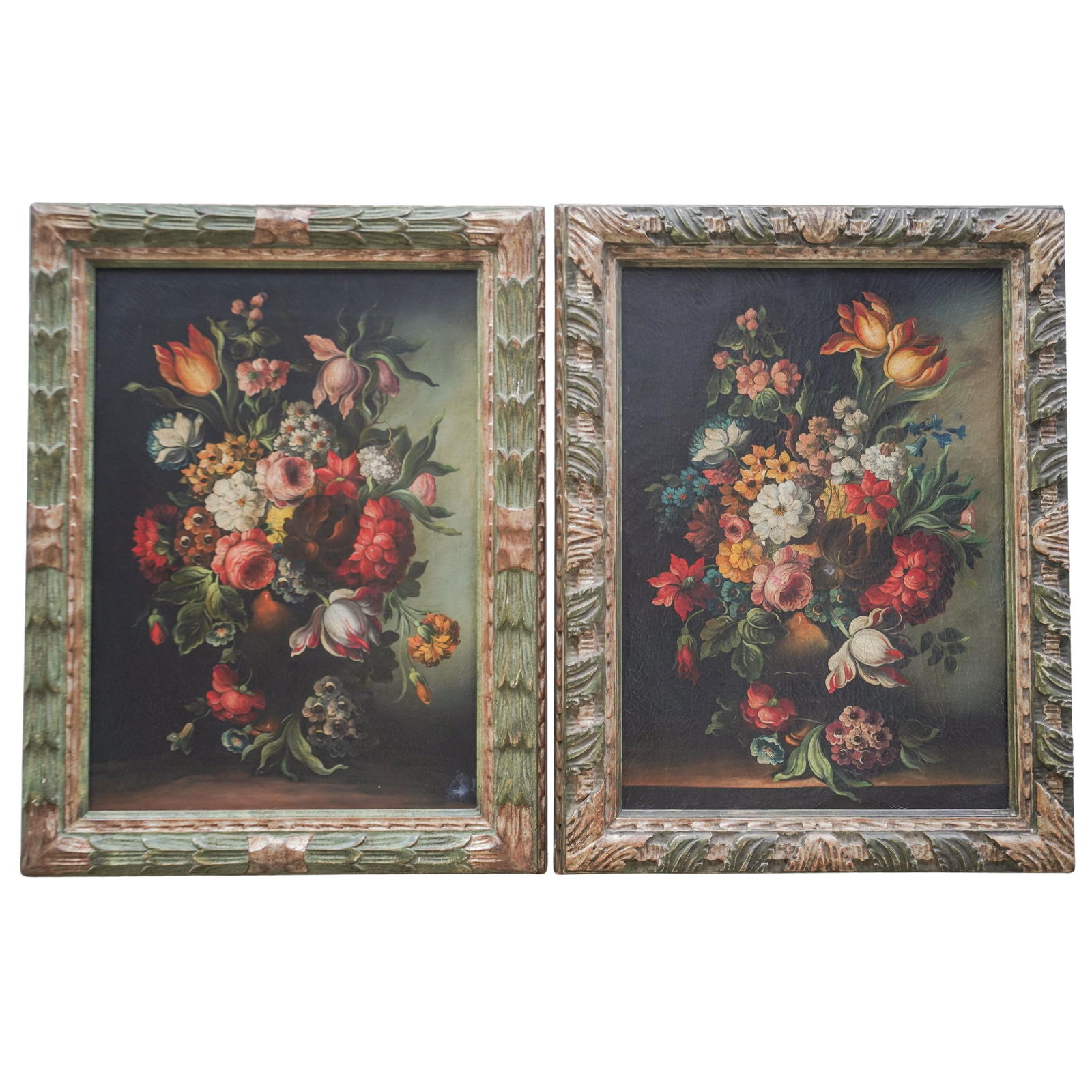 Pair of Antique Floral Oil On Canvas Paintings (1 of 6)