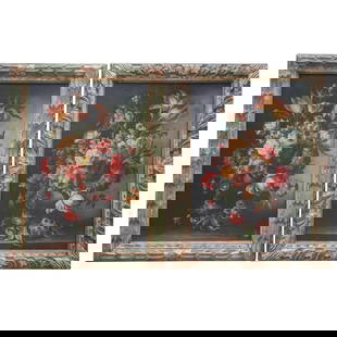 Pair of Antique Floral Oil On Canvas Paintings: Pair of Antique Floral Oil On Canvas Paintings19th -20th c., ContinentalTwo still life oil paintings depicting flowers on canvas housed in carved and painted wood frames.Sight- L: 26.75" W: 19"Frame-