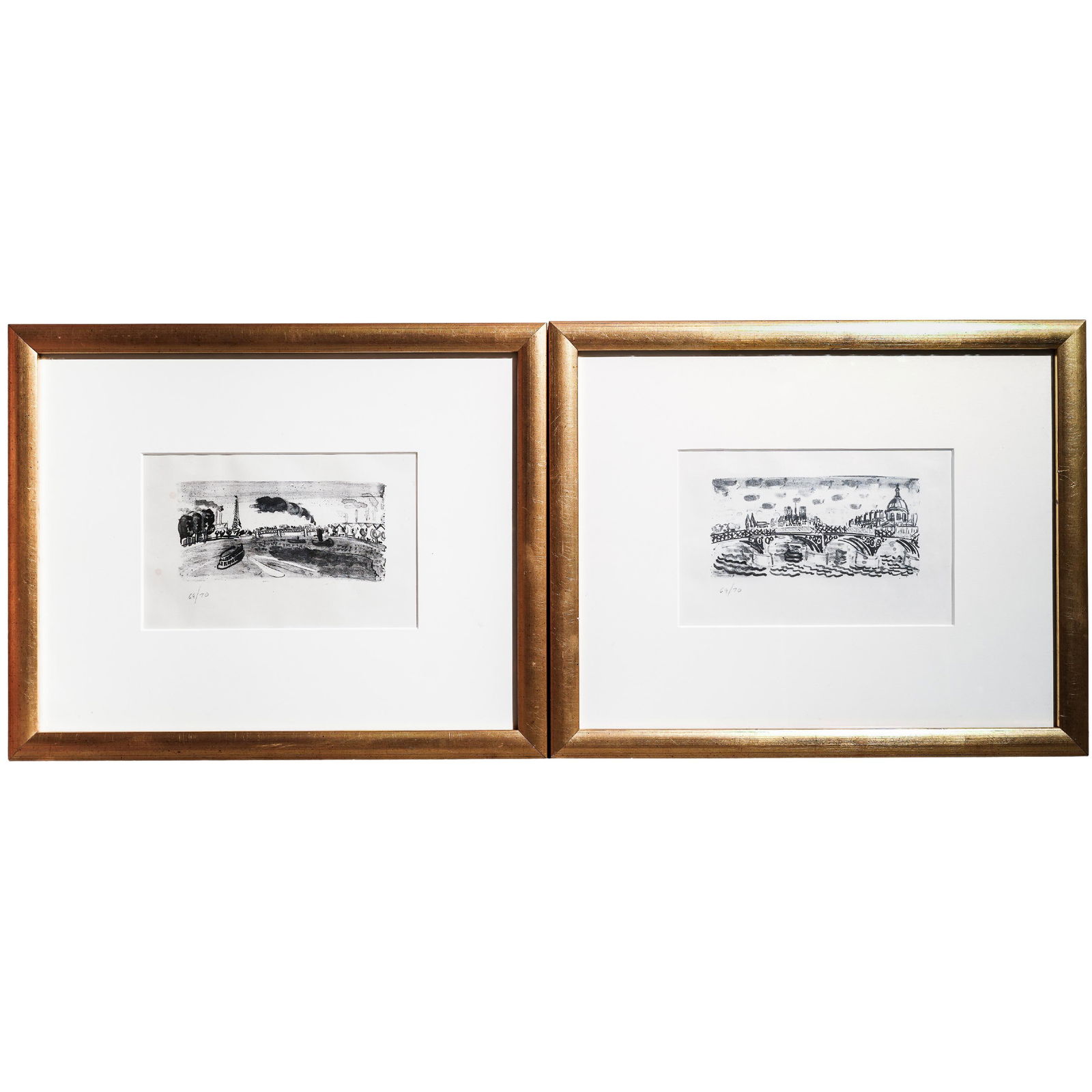 Pair of Raoul Dufy (French, 1877-1953) Engravings: Pair of Raoul Dufy (French, 1877-1953) Engravings20th century, FrenchA pair of Raoul Dufy (French, 1877-1953) engravings. Both feature city scenes on waterways. Both are marked in lower left corners a