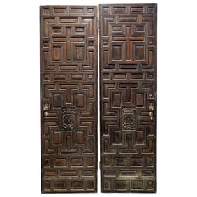 Pair of Antique Spanish Colonial Carved Wooden Doors