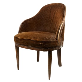 Antique Art Deco Suede Club Armchair