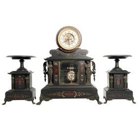 Antique A. Chapus Black Marble & Bronze Clock