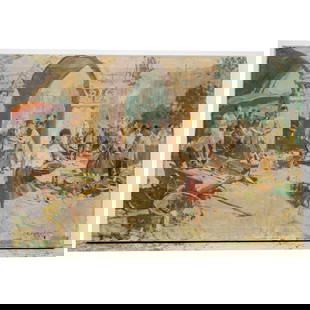 Signed Oil On Canvas Painting: Signed Oil On Canvas PaintingEarly 20th Century, Continental.Antique oil on canvas painting depicting a market scene with figures. Signed "Kcaibers" on the lower right bottom corner.H: 24" W: 36"