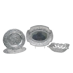 (4 pcs) Set of Aluminum/Pewter Platters (Arthur Court, Wilton Co.)