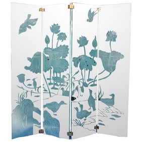 Antique Frosted Floral Glass Screen