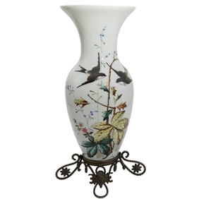 Antique French Enameled Opaline Glass Vase