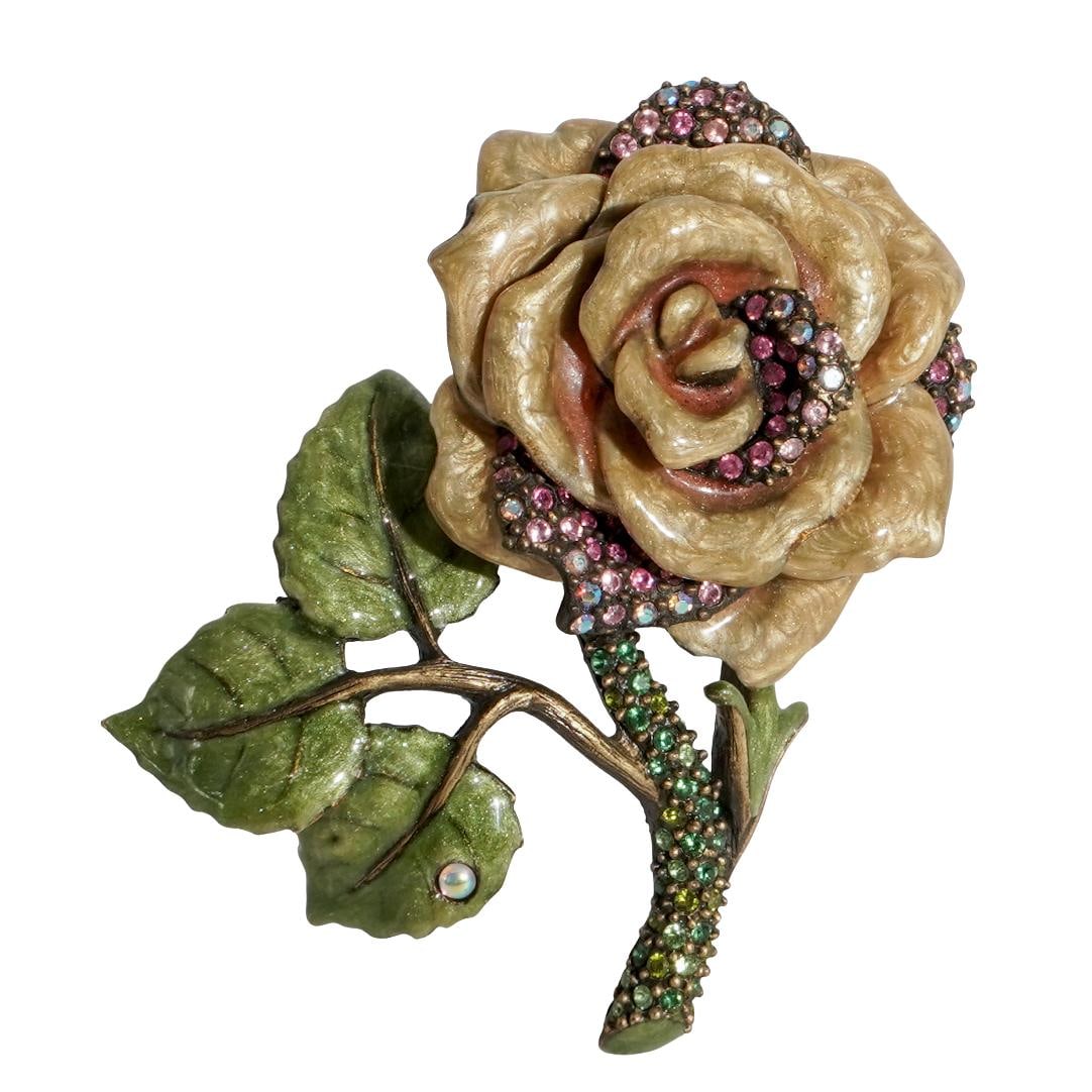 Jay Strongwater Juliet Rose Trinket Box: Jay Strongwater Juliet Rose Trinket Box 21st c., USA Hand-enameled gold tone metal rose trinket box set with multiple colors of Swarovski crystals. Marked with a Jay Strongwater emblem on the back. H: