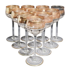 (10 Pc) Vintage Gilt & Enameled Crystal Stemware Set