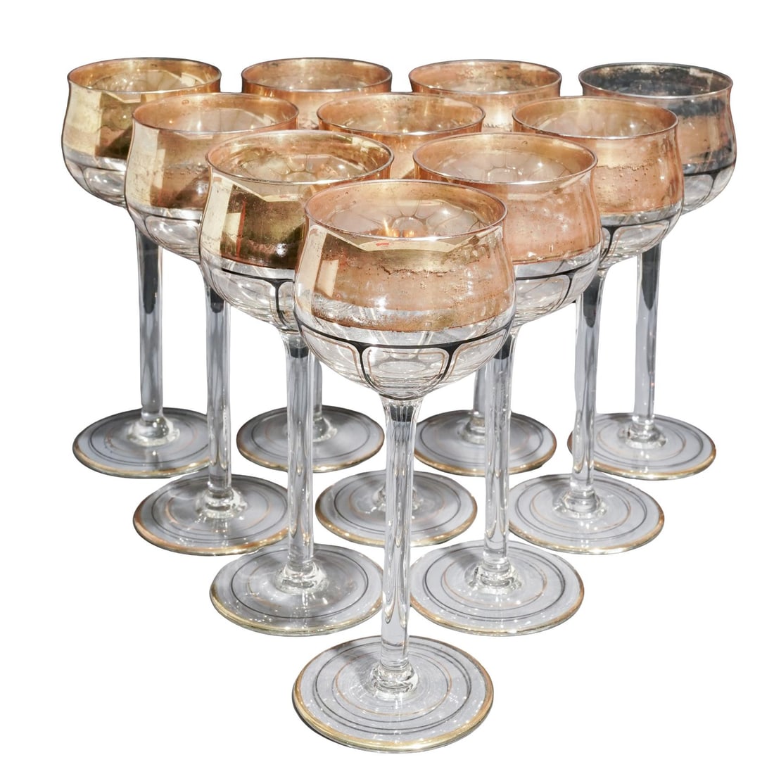 (10 Pc) Vintage Gilt & Enameled Crystal Stemware Set (1 of 4)