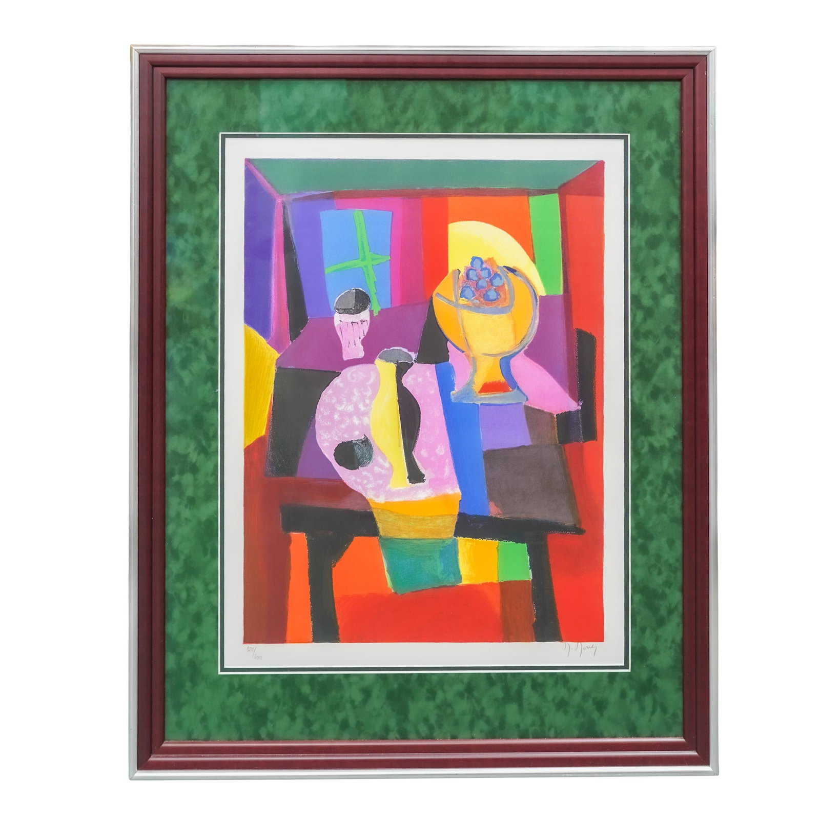 Marcel Mouly (French, 1918-2008) Nappe Rose et Table Noire Lithograph: Marcel Mouly (French, 1918-2008) Nappe Rose et Table Noire Lithograph20th Century, FranceLithograph of a Marcel Mouly (French, 1918-2008) "Nappe Rose et Table Noire" piece depicting a stilife. The pie