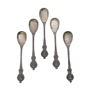 (5 pcs) Set of Edwardian English Sterling Silver Teaspoons