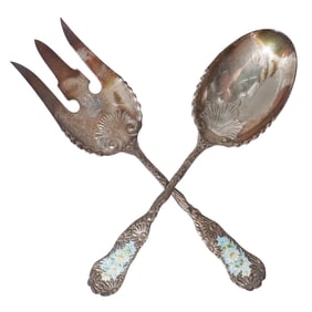 Antique Wood & Hughes Sterling Silver Spoon & Fork Serving Set