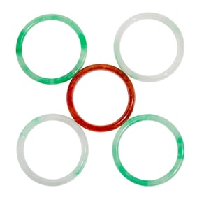(5 Pc) Chinese Carved Jade Small Size Bangles Grouping