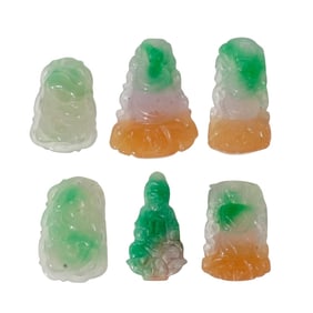 (6 Pc) Chinese Carved Jadeite Pendants