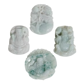 (4 Pc) Chinese Carved Jade Pendant Plaques