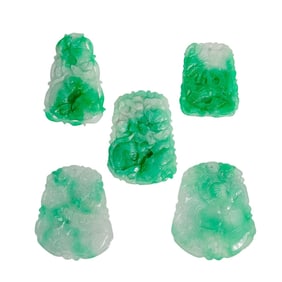 (5 Pc) Chinese White / Green Jade Charm Pendant Necklaces