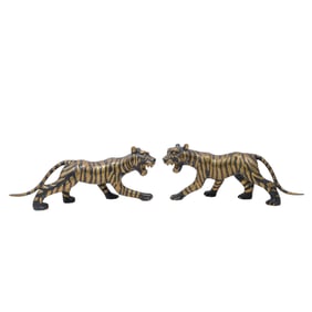Pair of Bronze Tiger Sculptures