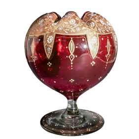 Bohemian Gilt Enameled Cranberry Glass Vase