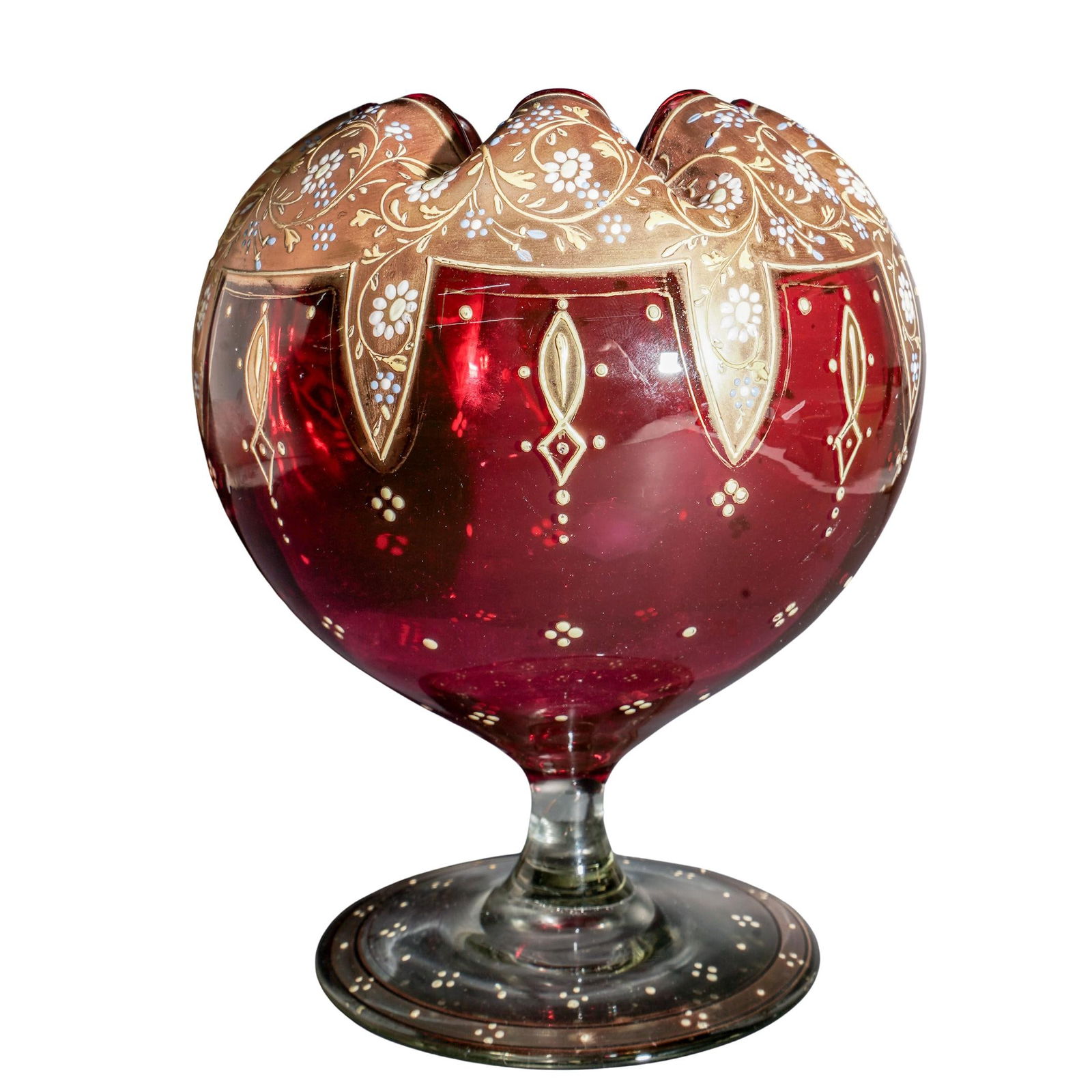 Bohemian Gilt Enameled Cranberry Glass Vase (1 of 4)