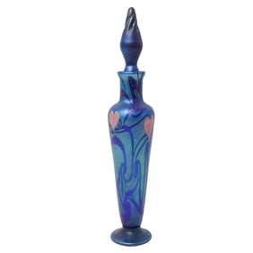 Signed Vandermark Blue Aurene Glass Perfume Bottle