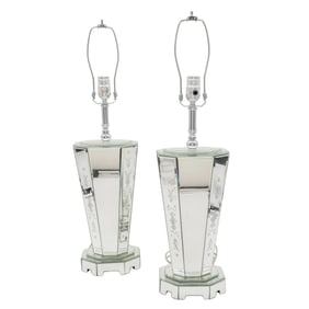 Pair of Modern Beveled Mirror Table Lamps